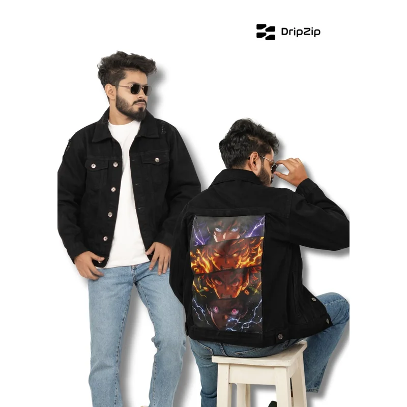 Black Denim Jacket - Demon Slayer